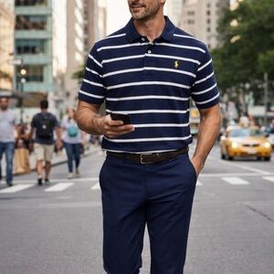 Polo Ralph Lauren Men’s Classic Fit Blue White Striped Polo Shirt XL